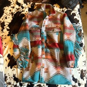 Southwestern Patterned Fringe Jacket